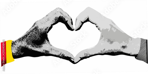 Foto Hands forming a heart shape halftone style illustration on white background
