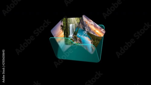 3D Glassmorphism Media Folder Icon Open With Floating Pictures Motion Graphic