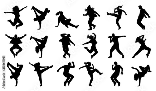 Картината върху платно Urban Street Dance Black Silhouette Bundle with Teen Boys and Girls Performing H