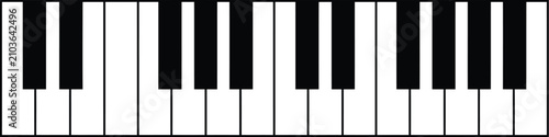Minimalist black and white piano keyboard illustration showing a simple musical pattern on white background