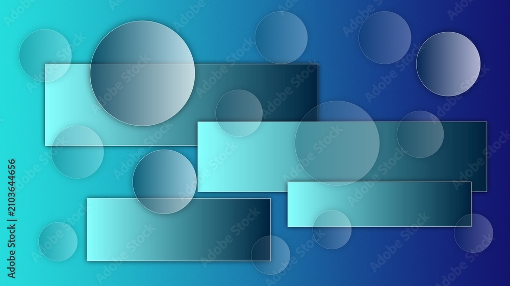 Fototapeta premium Blue Abstract Geometric Composition With Transparent Circles And Rectangles