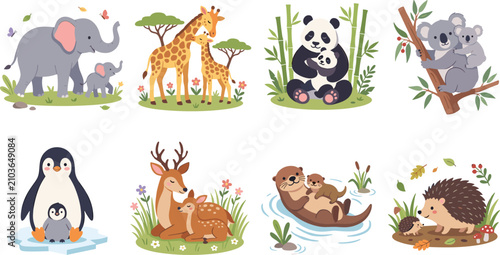 Photography Cute wild animal family collection, adorable woodland safari wildlife, children'