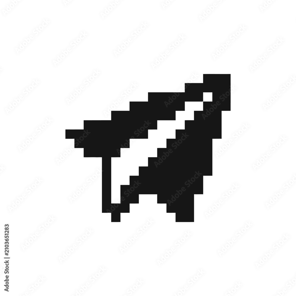 Fototapeta premium Pixel art paper airplane icon, retro digital graphic, simple vector symbol