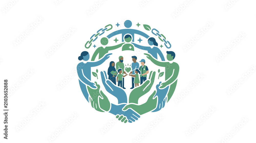 Fototapeta premium Diverse Community Unity and Support - Hands Embrace People Silhouette