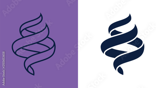 Abstract ribbon swirl logo vector, elegant spiral flame icon set, minimalist twisted band graphic for corporate branding and luxury identity