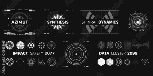 Fotografie futuristic technology logos collection black and white vector badges art science