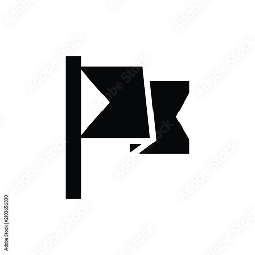 Quadro su tela Minimalist black and white depicting a simple flag on a pole with a folded fabri
