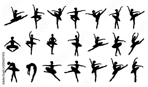 Bild auf Leinwand Professional ballerina silhouette set with classical ballet dance positions isol
