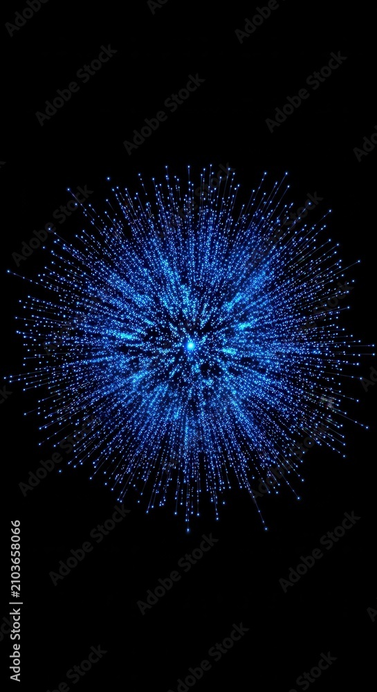 Fototapeta premium Abstract Blue Digital Fireworks Explosion in Dark Space.