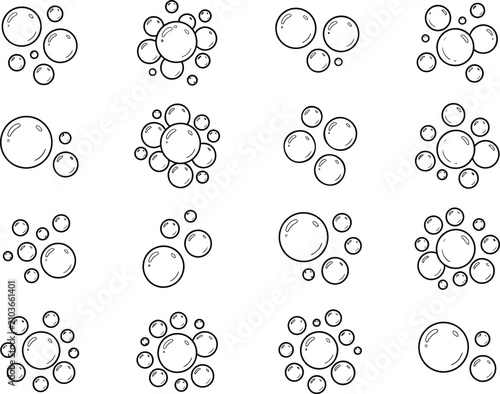 Tableau sur toile Soap bubbles set, clear foam and water elements on transparent background