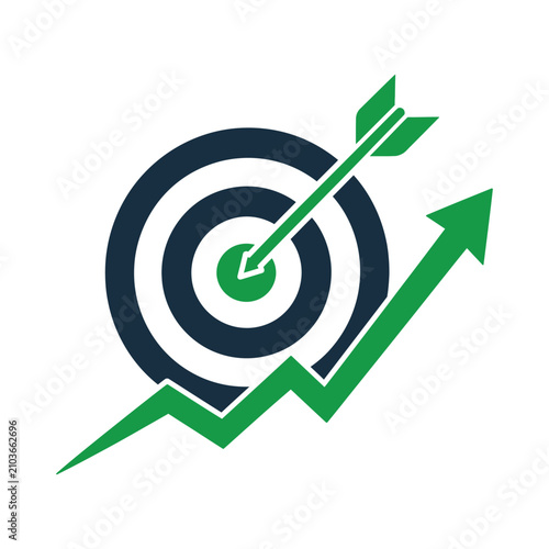 Target with arrow and upward growth trend illustration on transparent background