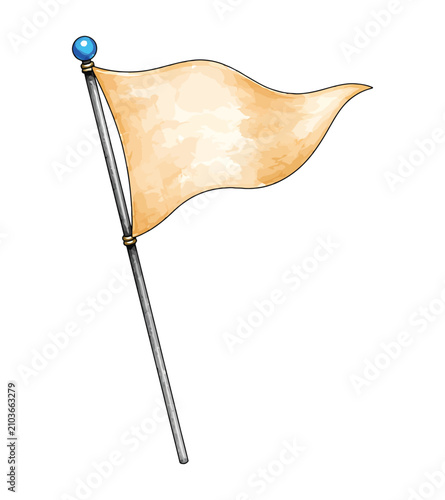 Blank watercolor flag on pole illustration isolated on transparent background
