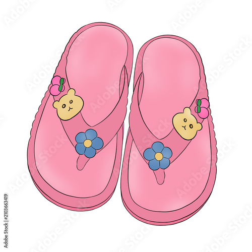 Pink Flip-flops with bear and flower embellishments