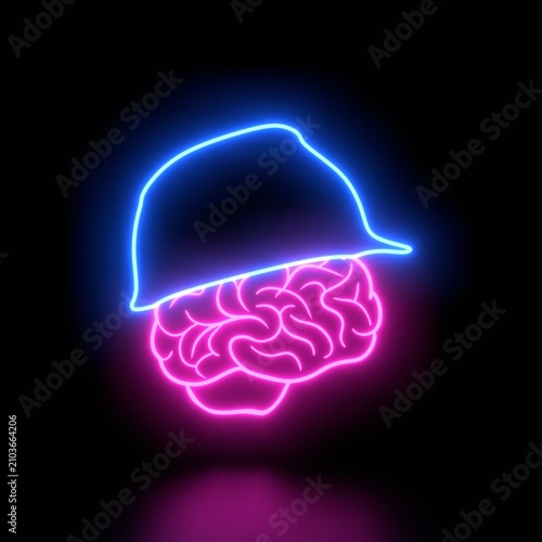 Psychotherapy concept. Problem solving, chaos and mess, difficult situation. Psychological help and mental health. Brain covered by safety helmet. Work safety and insurance.