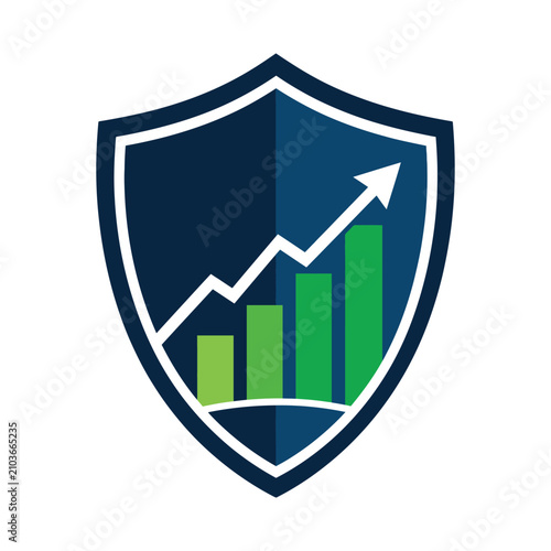 Shield with financial growth chart and upward arrow illustration