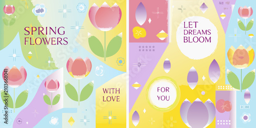Photos spring flowers with soft pastel gradients vector illustration colors art floral