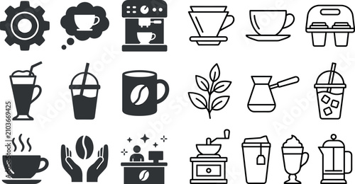 Cuadro en lienzo Coffee cafe line and glyph icon set vector illustration of barista machine and h