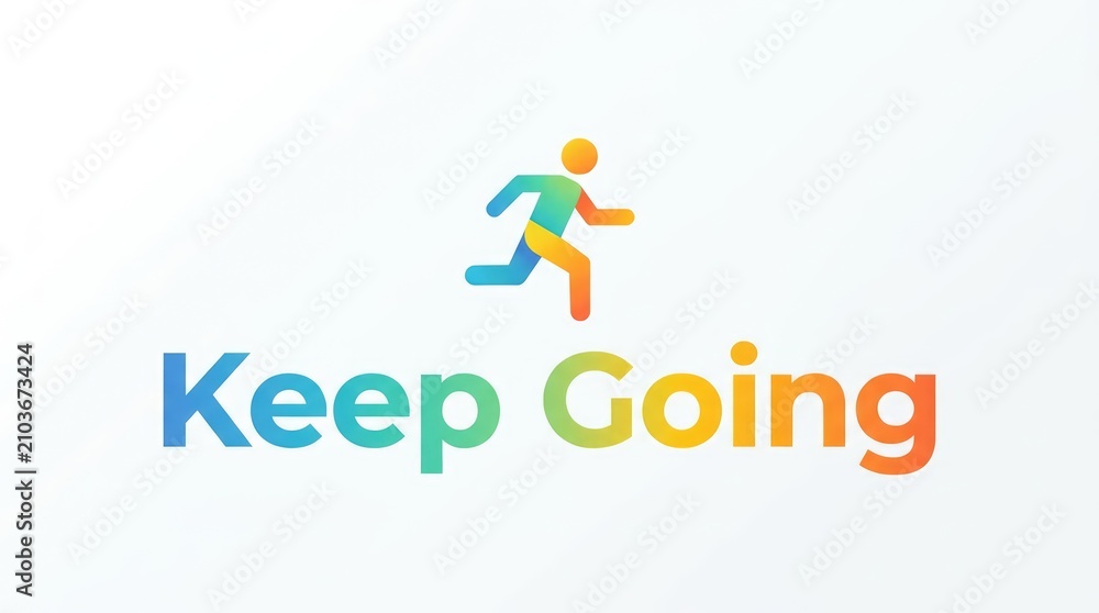 Fototapeta premium Keep Going logo with a colorful running person icon and gradient text