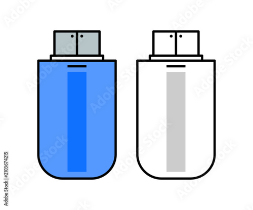 USB Flash Drive and Memory Stick Set, Colorful and Black and White Storage Device Pair Flat Illustration