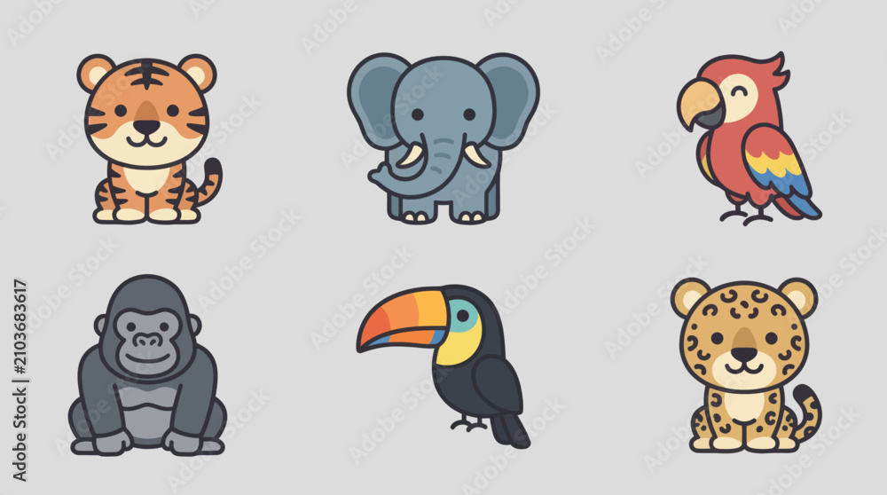 Fototapeta premium Cute wild animal collection