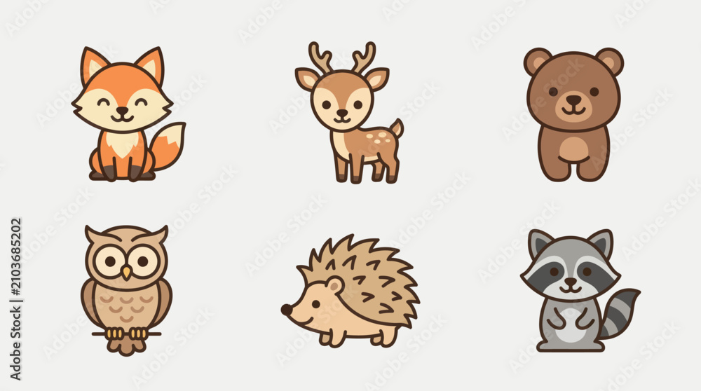 Fototapeta premium Cute woodland animal icons