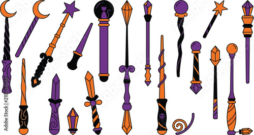 Halloween-themed magical wands illustration for spooky designs and decorations