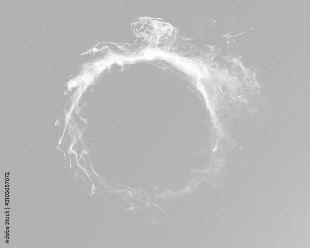 Naklejka premium White circular smoke halo realistic vapor swirl ring abstract smoky fog frame isolated premium atmospheric graphic overlay effect