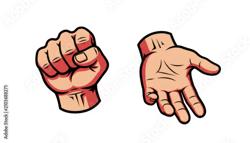 Fist and Open Hand Gesture in Comic Style