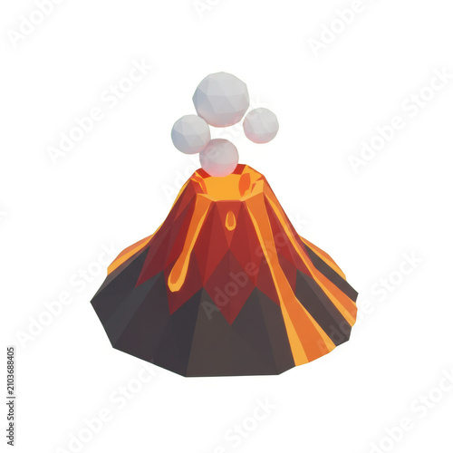Stylized Low-Poly Volcano Erupting with Lava and Smoke