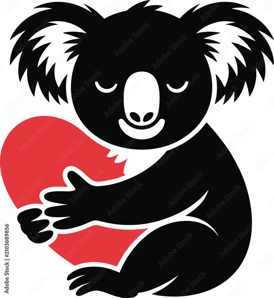 Fototapeta premium Cute koala bear hugging a red heart