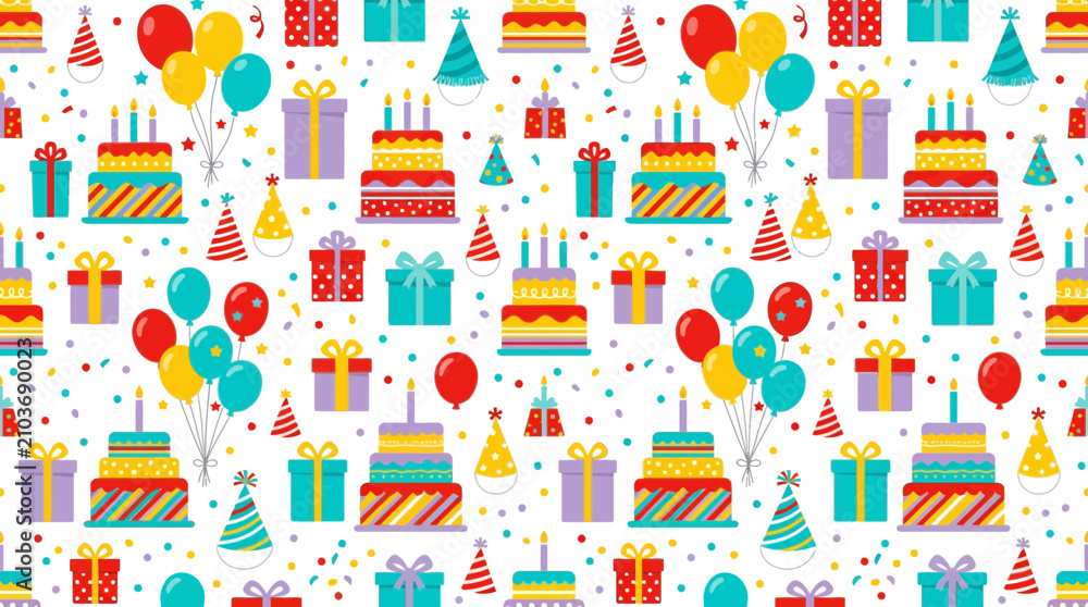 Fototapeta premium Celebration Pattern with Cakes and Balloons