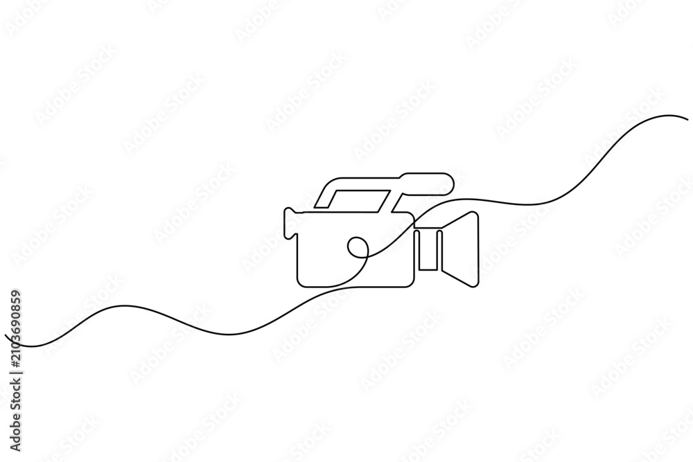 Obraz premium Handheld professional camcorder for journalism continuous one line drawing minimal outline vector illustration