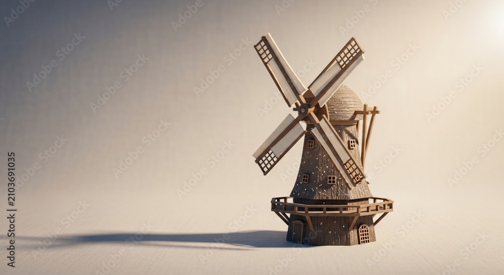 Obraz premium Small wooden windmill model with rotating blades and shadow