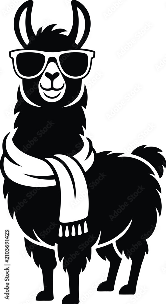 Fototapeta premium Cool llama wearing sunglasses and a scarf