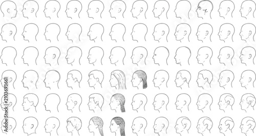 Konstfotografi Minimalist Line Art Collection of Diverse Human Head Profiles and Silhouettes Sh