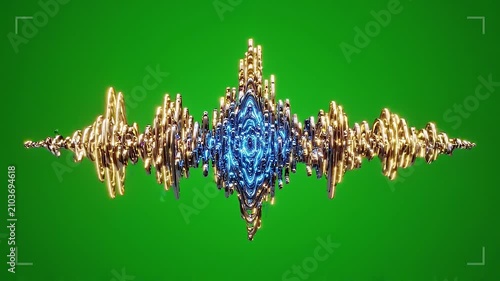 Metallic abstract sound wave representation on green background audio frequency chrome dynamic music