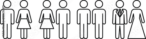 Diverse group of people icon set minimalist line art illustration for teamwork and community concepts