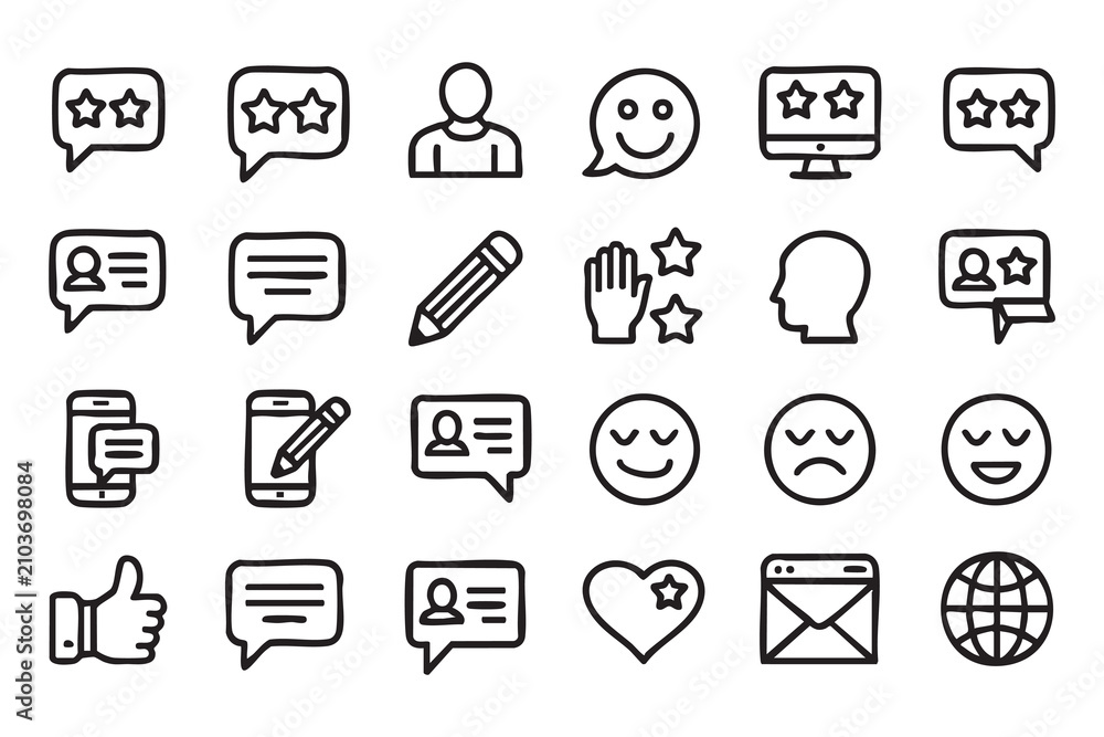 Fototapeta premium Customer Feedback and Five Star Review Outline Icon Set