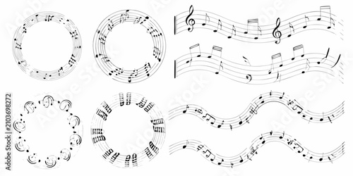 Schilderij op canvas musical notes on staffs in black and white vector illustration music notation cl