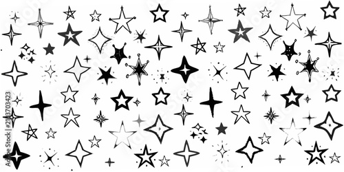 Cuadro en lienzo Variety Of Black And White Star Shapes Vector Illustration