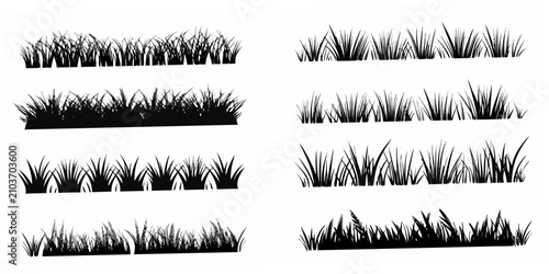 Cuadro en lienzo Black Silhouette Grass Illustrations Collection Isolated On White Background