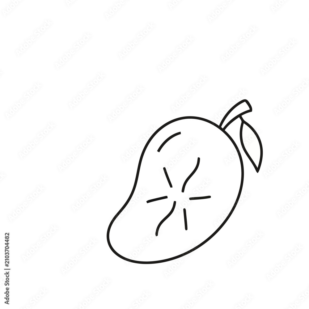 Fototapeta premium Outline of a Mango with a Leaf