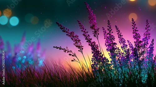 Flowers Sway in Colorful Light With Vibrant Background Glow