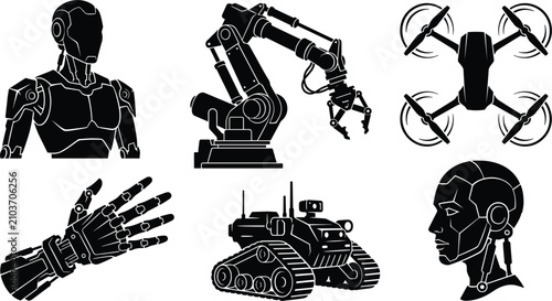 Foto Robotics and advanced automation vector icons set featuring humanoid robot cybor