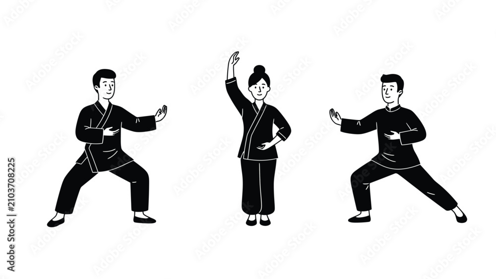Obraz premium People practicing Tai Chi, a traditional Chinese martial art and exercise, promoting health and wellness.