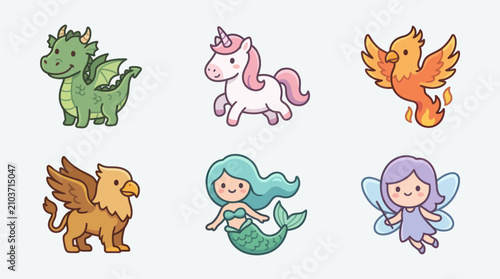 Cuadro en lienzo Mythical creatures cartoon collection