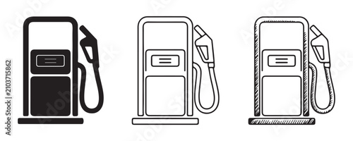Tableau sur toile Gas station pump icon in solid outline and sketched formats for diverse uses