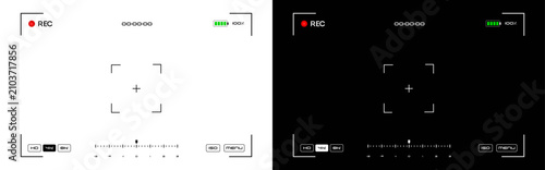 Camera viewfinder overlay collection with video recording frame, focus screen and digital HUD interface isolated set