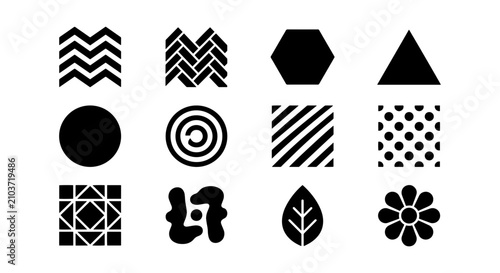 Konstfotografi Monochromatic Geometric Shapes and Patterns, Simple Icons Collection, Modern Abs