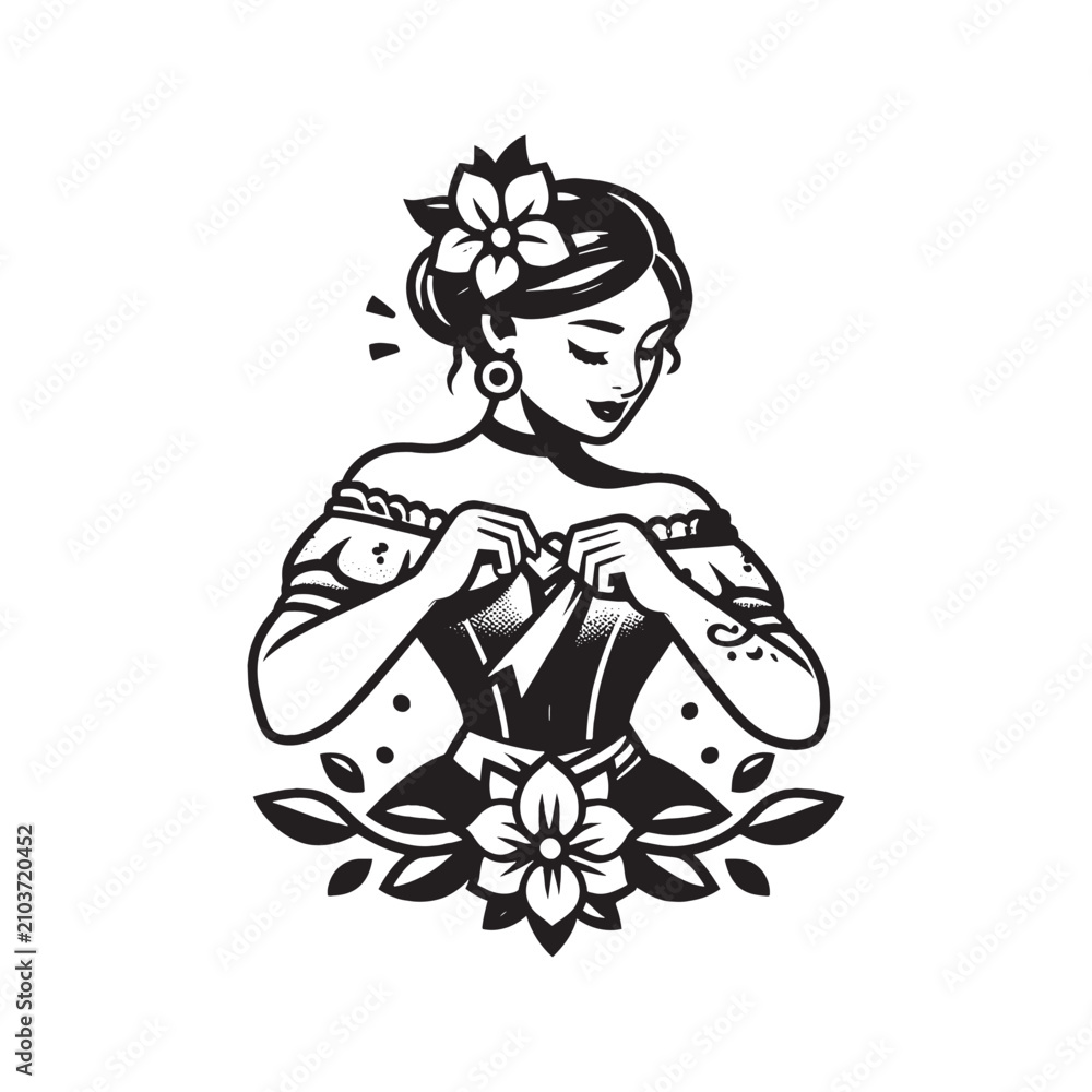 Obraz premium Traditional tattoo style black and white illustration of a beaut